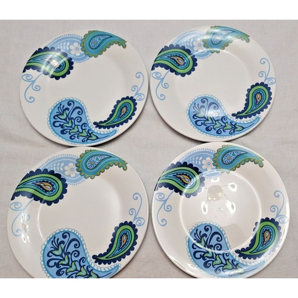 Set Of 4 Royal Norfolk Paisley  8” Salad Plates Blue Floral Paisley LOOKS NEW